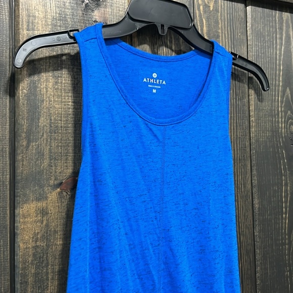 Athleta Racerback Tank Top M Blue Hi Low Hem Heathered Stretch Workout Athletic - Picture 2 of 8